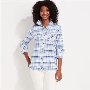 Women's Blue Plaid Relaxed Fit Flannel Button Up Shirt Size 10